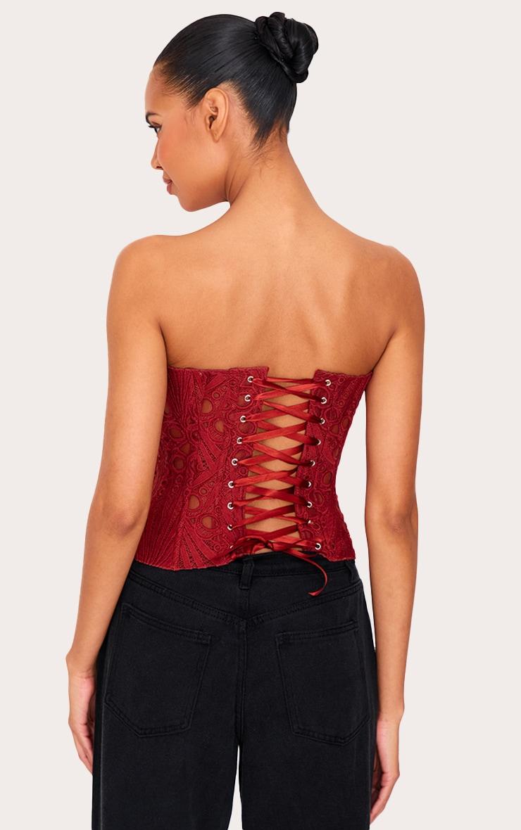 Burnt Orange Textured Sheer Floral Lace Corset Product Image