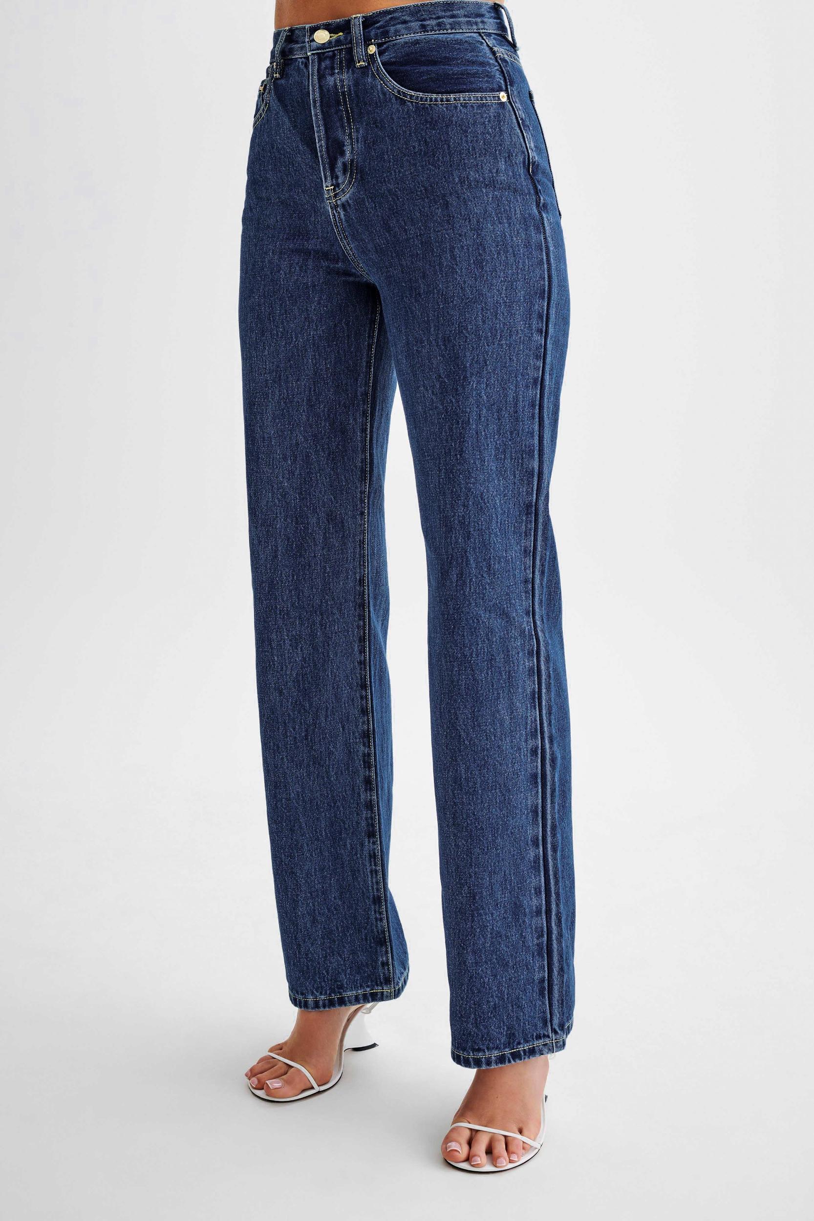 Janine High Waisted Straight Leg Jeans - Dark Blue Product Image