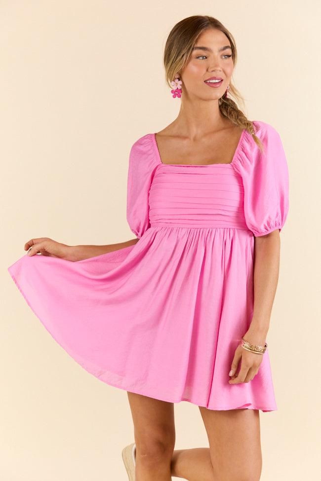 Take Your Time Pink Pleated Short Sleeve Mini Dress FINAL SALE Product Image