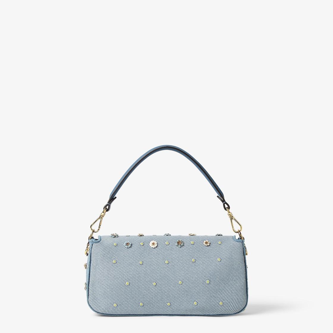 BaguetteFendi Flower Bouquet blue denim-effect jacquard bag Product Image