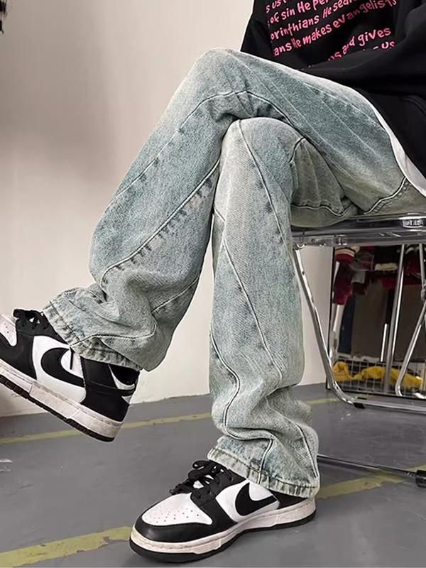 Men's Light Wash Splice Loose Jeans Product Image