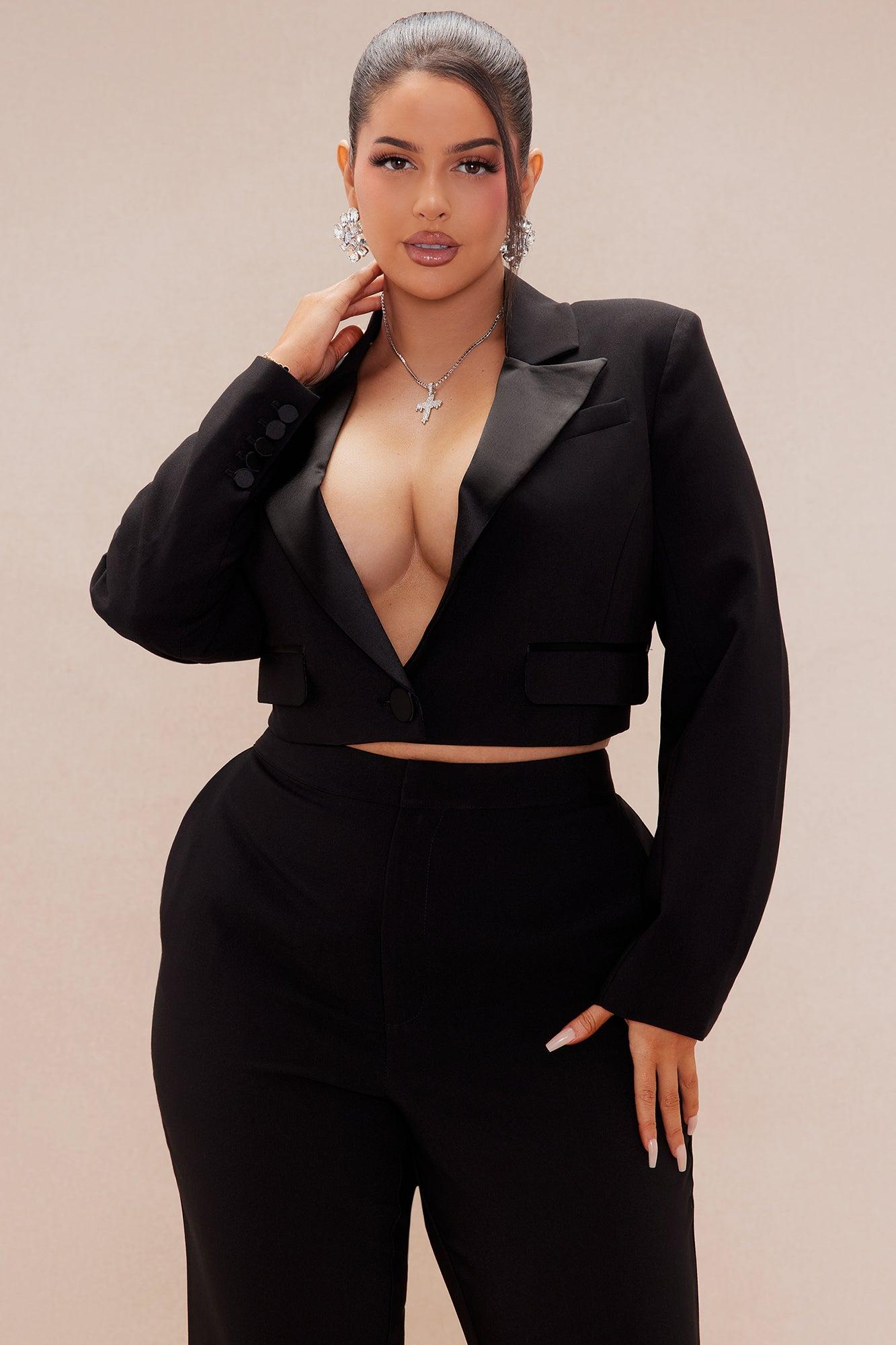 Daisy Cropped Blazer Suit Set - Black Product Image