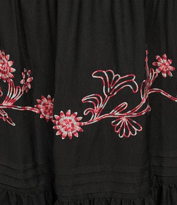 Calessa V-Neck Short Balloon Sleeve Comfort Tiered Floral Embroidered Maxi Dress Product Image