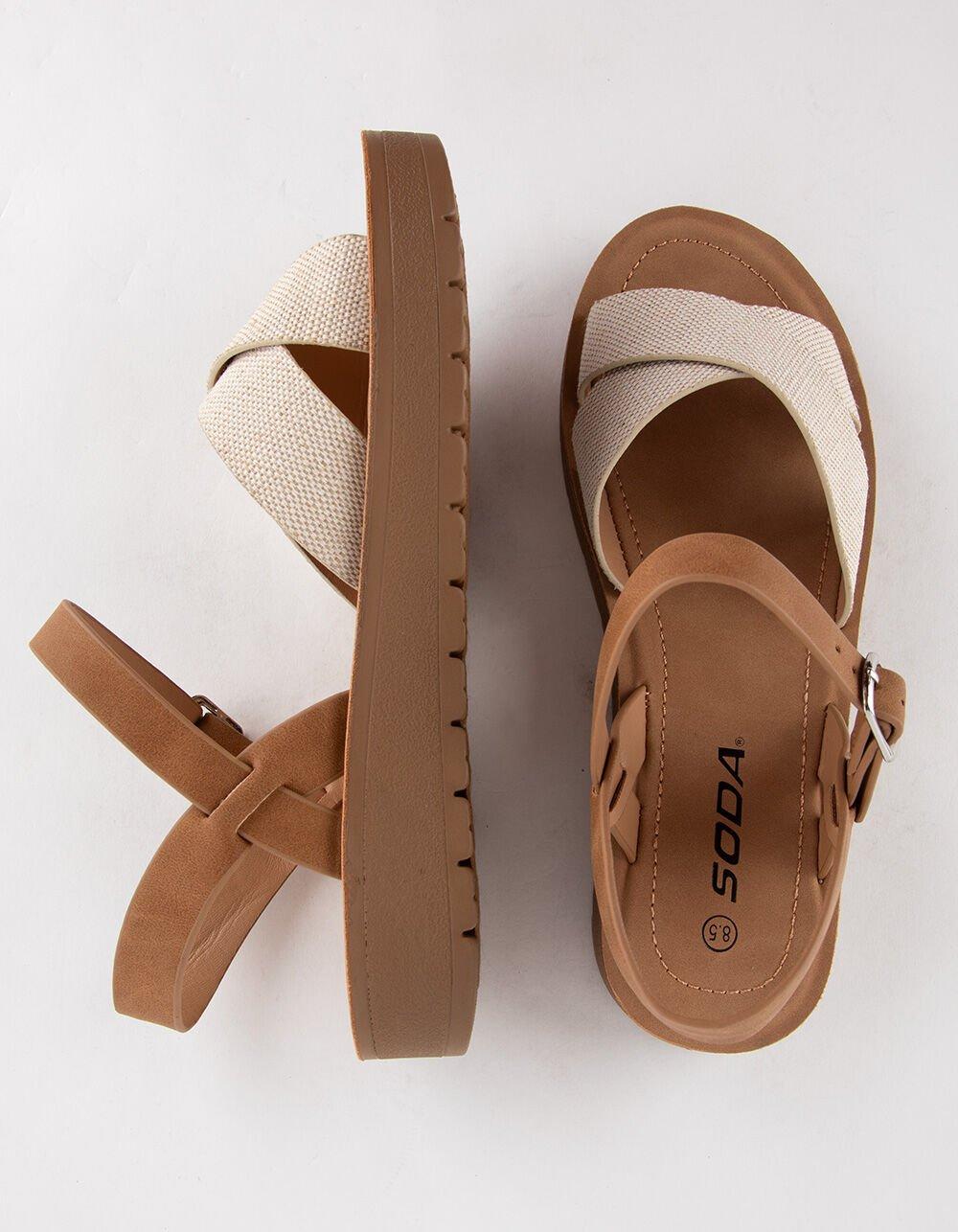 SODA Ankle Strap Womens Mini Flatform Sandals - BEIGE Product Image