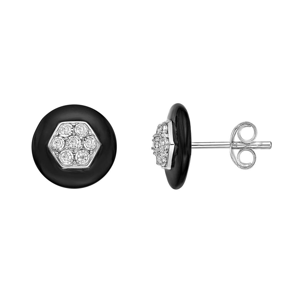Gemminded Sterling Silver 1/6 Carat. T.W. Diamond Black Ceramic Earrings, Women's Product Image
