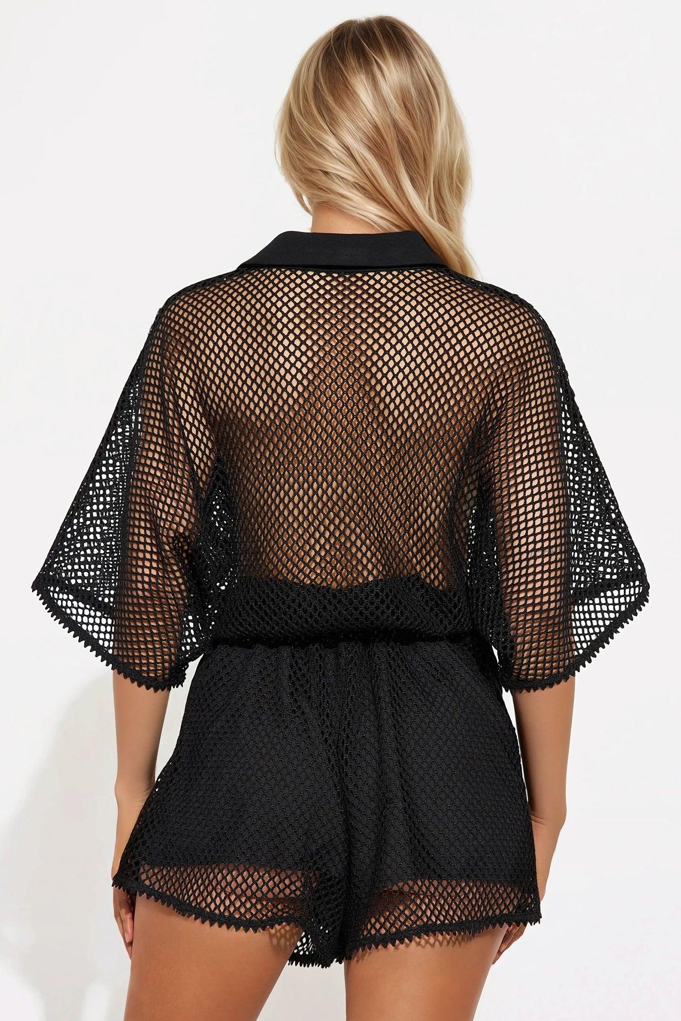 Wild Card Crochet Romper - Black Product Image
