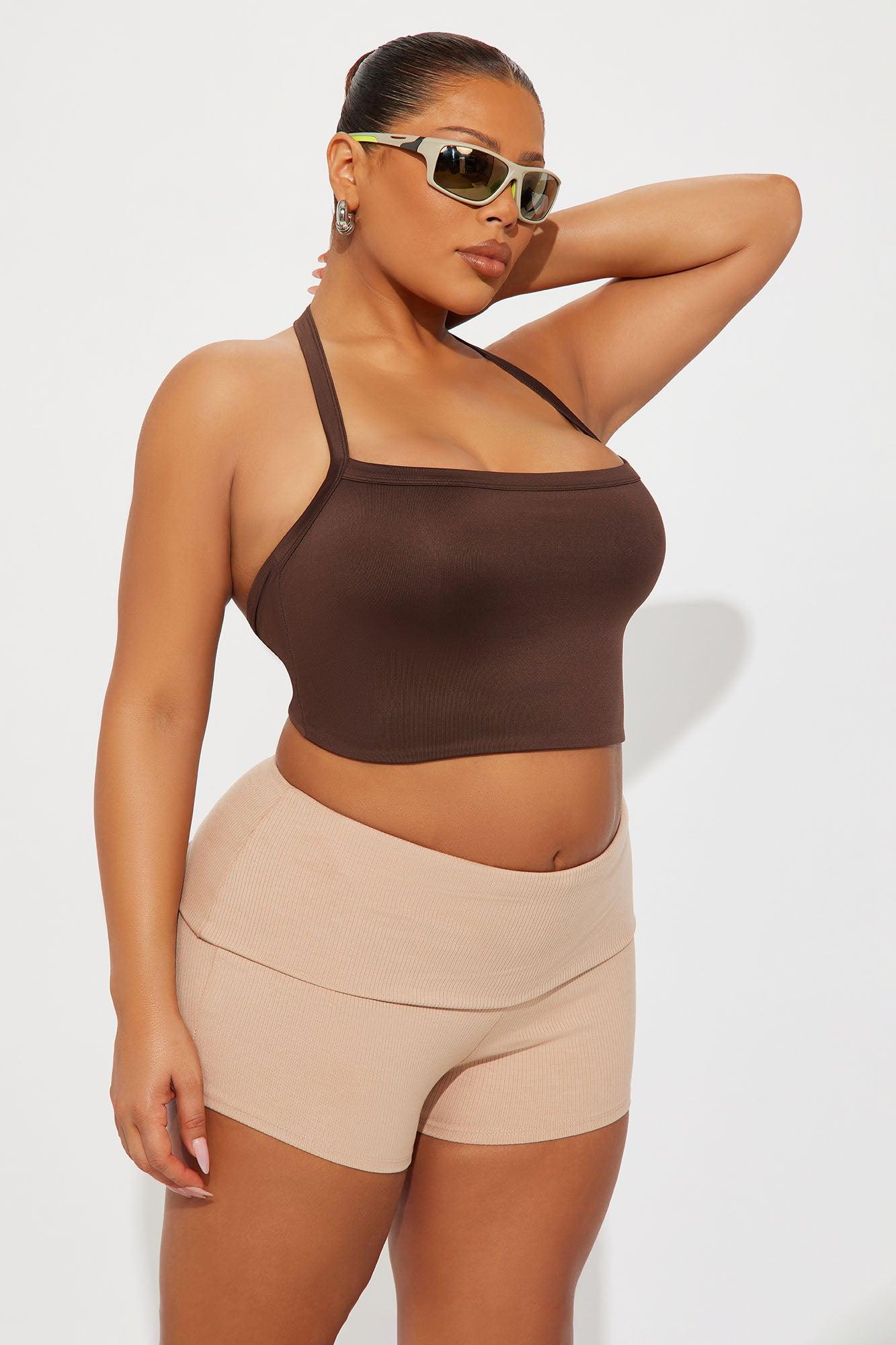 Contour Double Lined Cropped Halter Top - Red Female Product Image