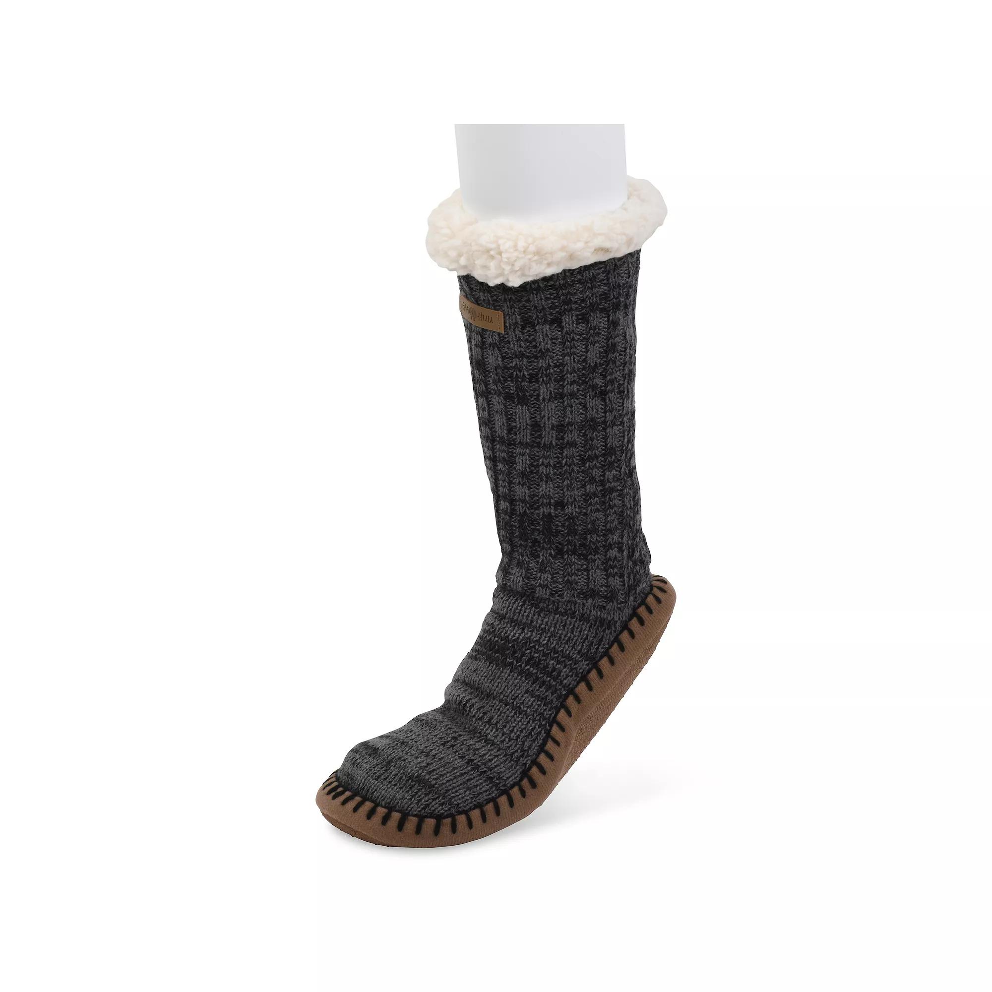 GaaHuu® Faux Shearling-Lined Men's Slipper Socks, Black Buffalo Check Product Image
