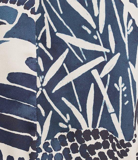 Trina Turk Topspin Printed Satin V-Neck 3/4 Bell Sleeve Wrap Midi Dress Product Image