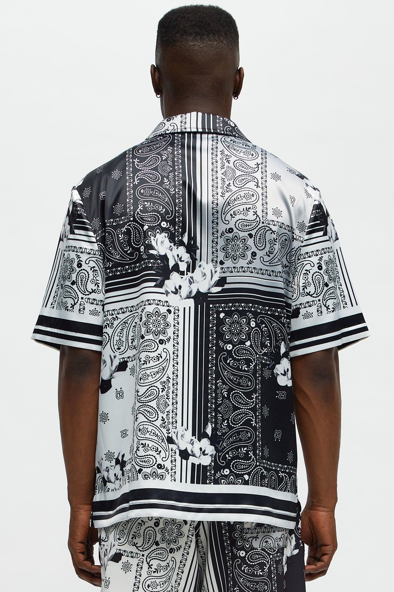 Cuban Collar Paisley Drift Short Sleeve Shirt - Black/combo Male Product Image