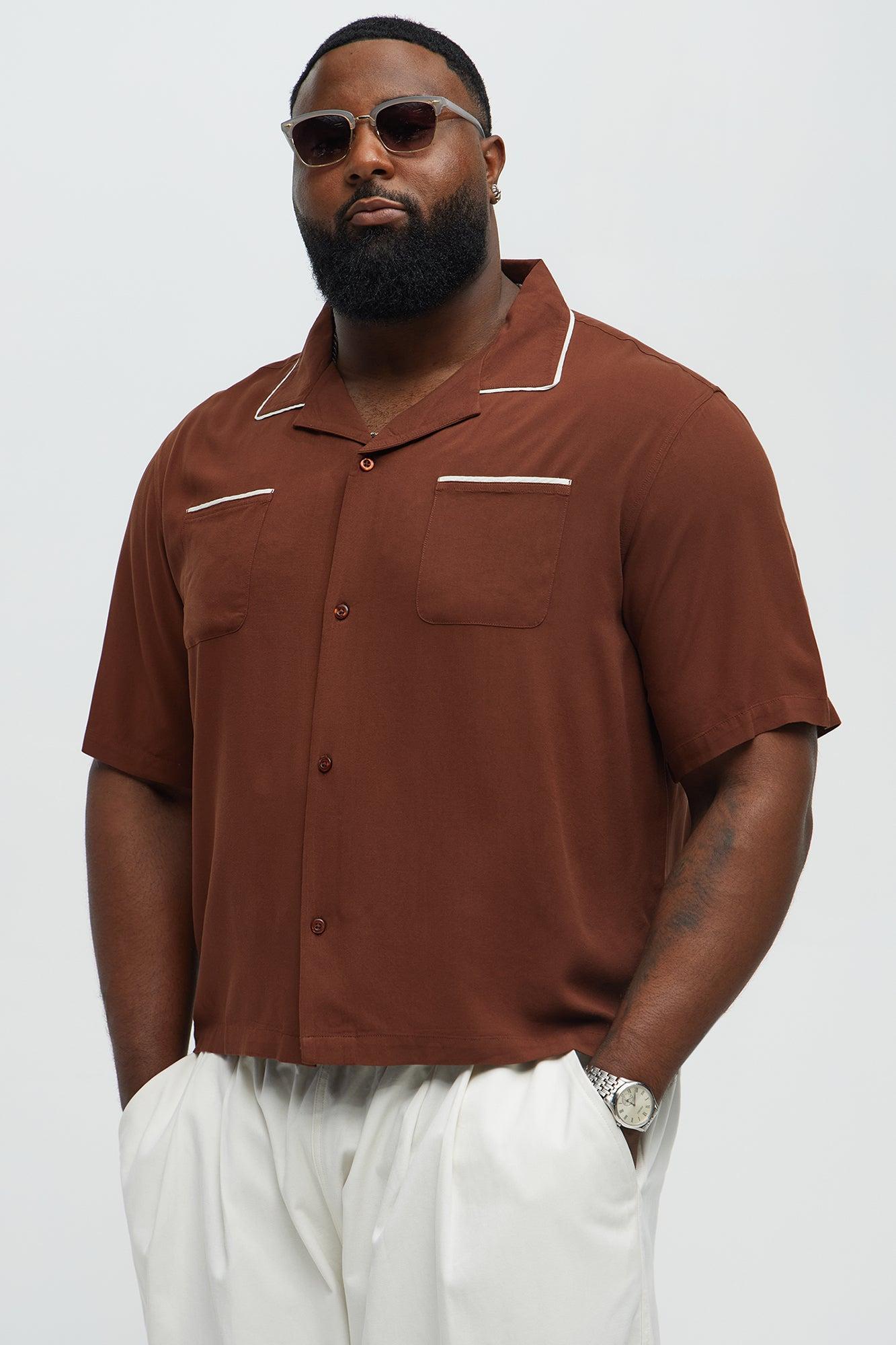 Casual Cropped PJ Style Button Up Shirt - Brown Product Image