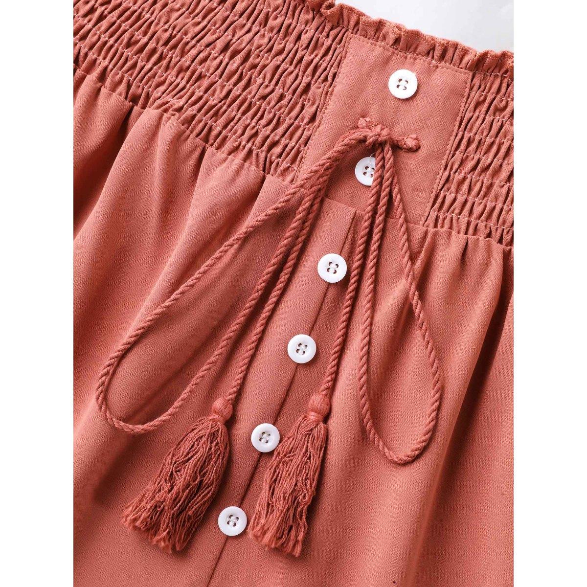 Plus Size Shirred Back Button Detail Maxi Skirt Women Denimdustypink Loose No stretch Side seam pocket Vacation Skirts BloomChic 18-20/2X Product Image