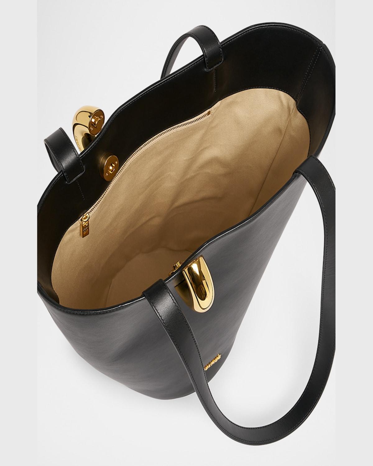 JACQUEMUS The Medium Bambola Asymmetric Leather Bucket Bag In Black 990 Product Image