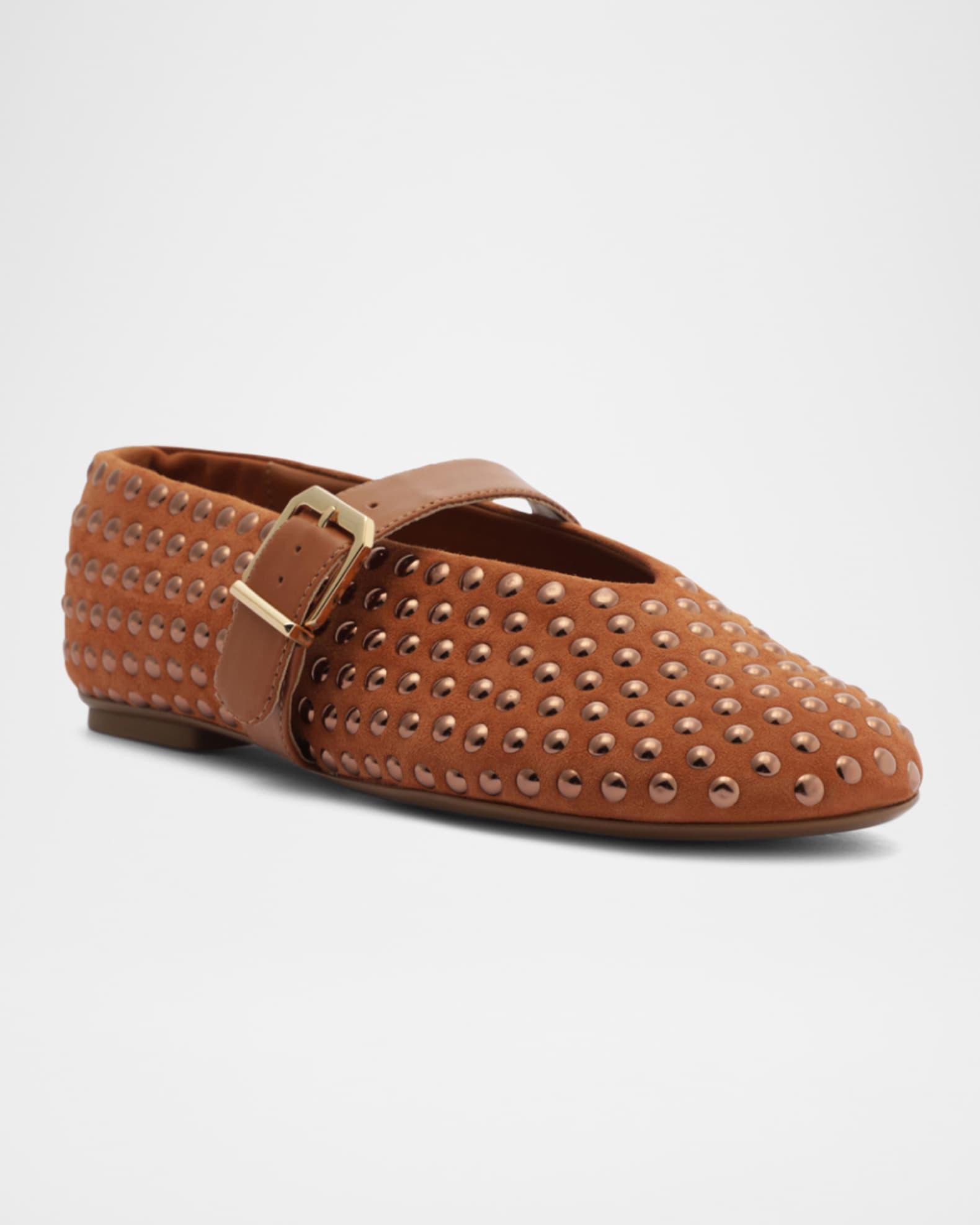 Eiza Shine Studded Suede Buckle Flats Product Image