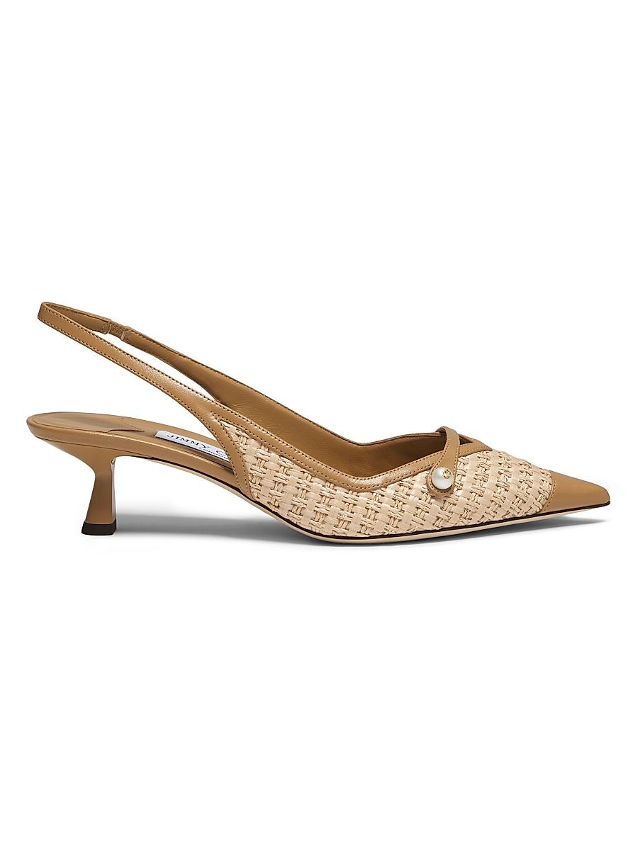 Womens Amita 45MM Raffia & Leather Slingback Pumps Product Image