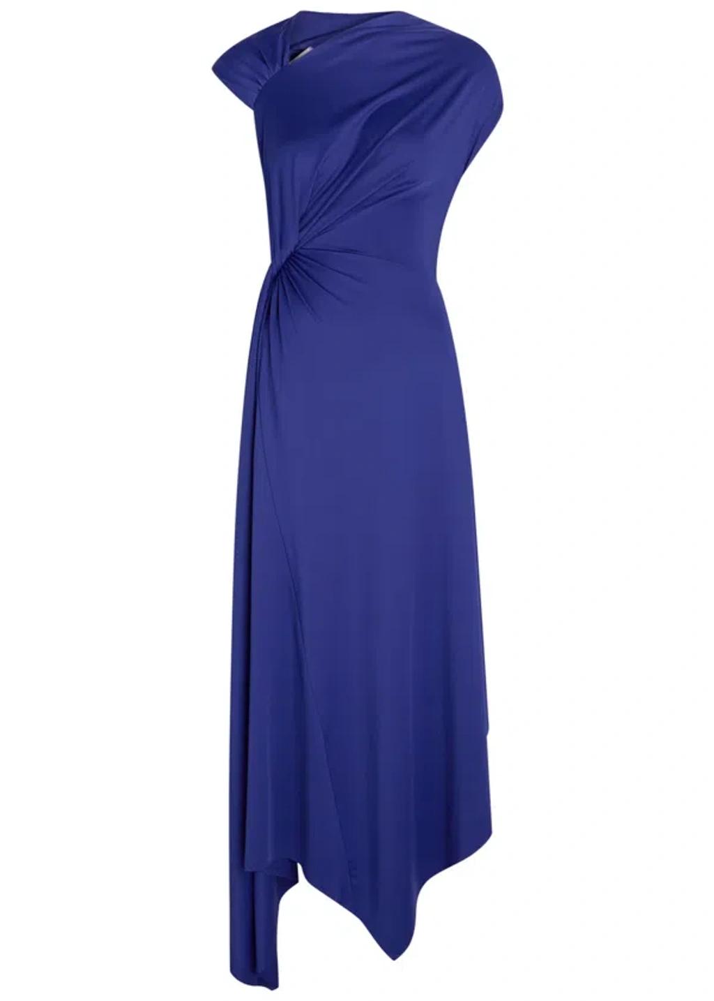 VICTORIA BECKHAM Womens Bright Indigo Asymmetric Twist Satin Midi Dress In Blue Product Image