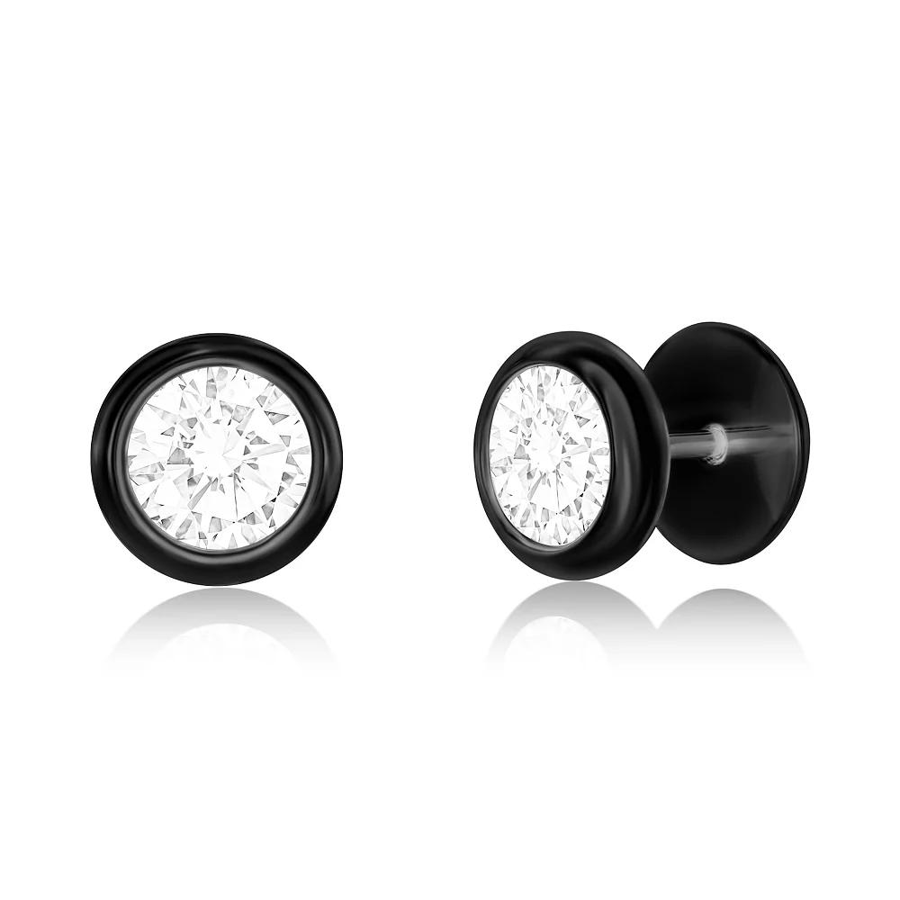 Men's Metallo Stainless Steel Bezel Cubic Zirconia Stud Earrings, Black Product Image