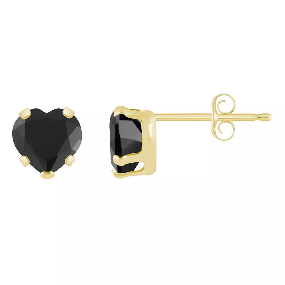 Celebration Gems 10k Gold 5 mm Heart Shape Gemstone Stud Earrings, Women's, Black Product Image