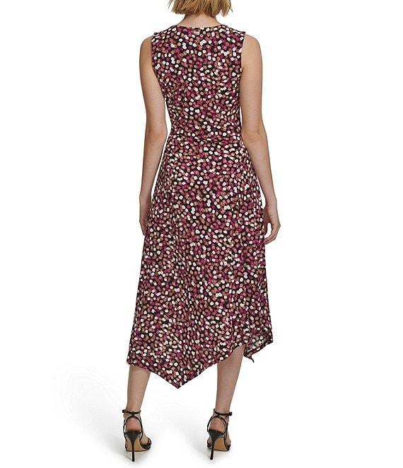 Calvin Klein Abstract Printed Crew Neckline Sleeveless Asymmetrical Hem Dress Product Image