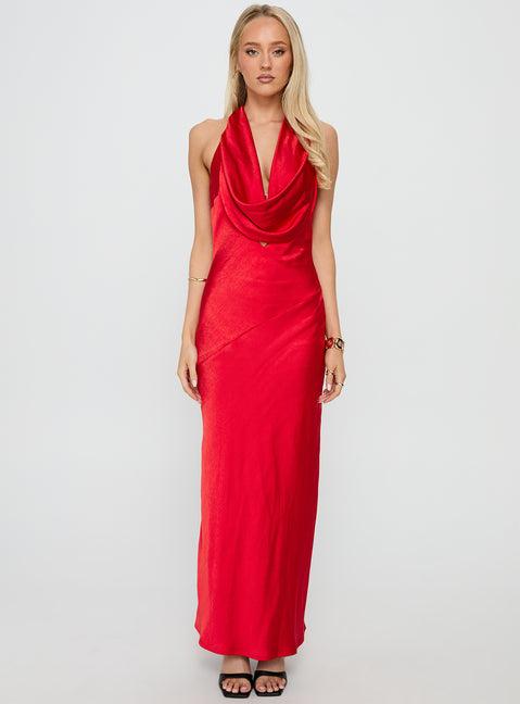Big Deal Halter Maxi Dress Red Product Image