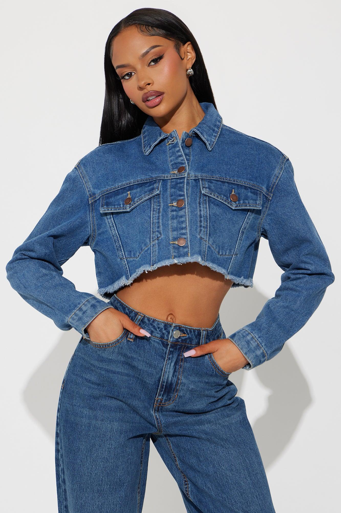 So Distressed Cropped Denim Jacket - Medium Wash Product Image