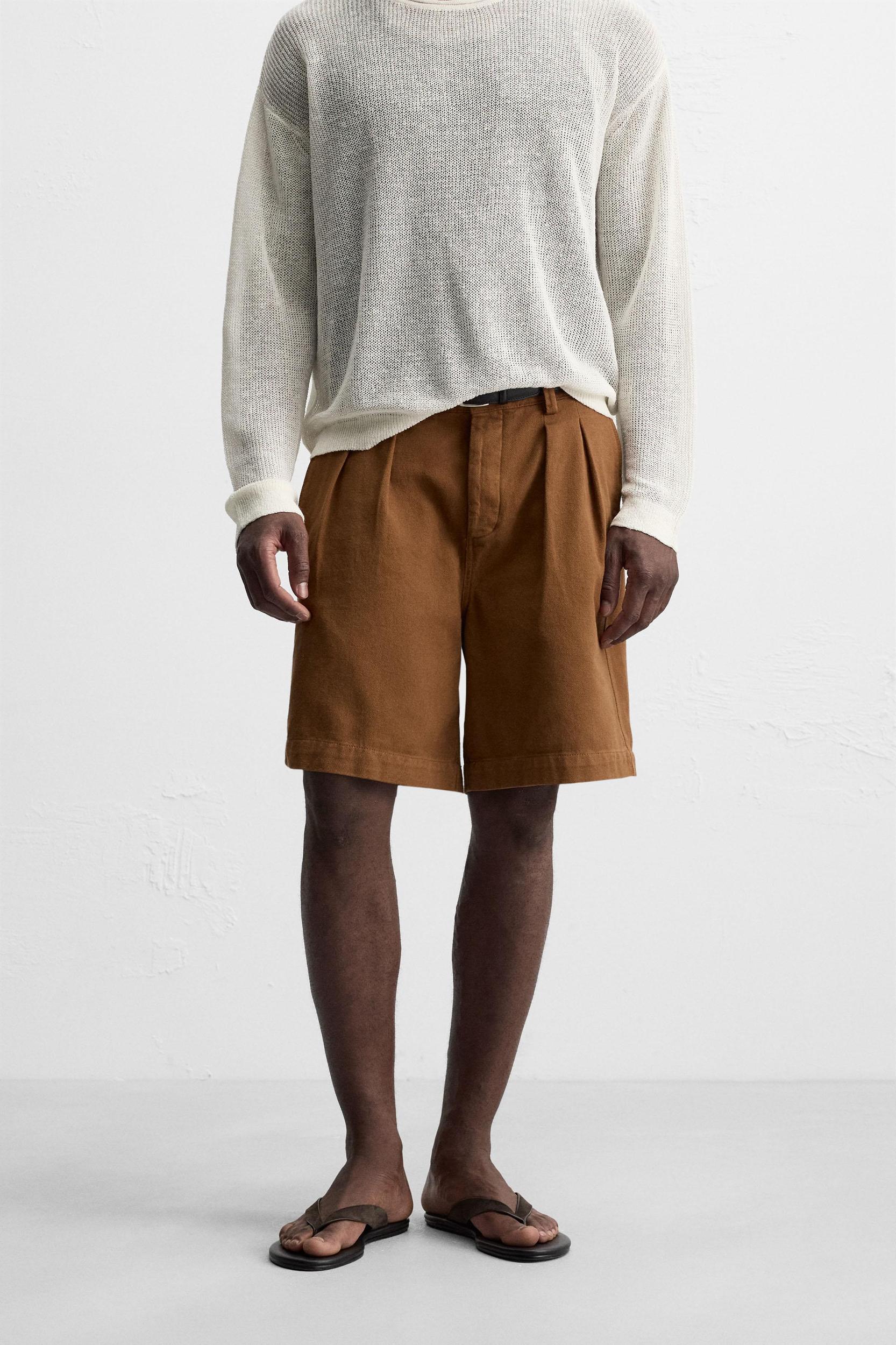 RELAXED FIT PLEATED BERMUDA SHORTS Product Image