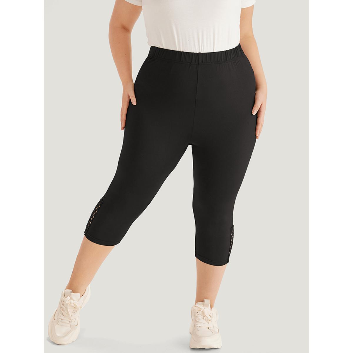 Plus Size Plain Crisscross Side Patchwork High Rise Leggings Women Black Elegant High stretch Skinny High Rise Dailywear Leggings BloomChic 26/4X Product Image