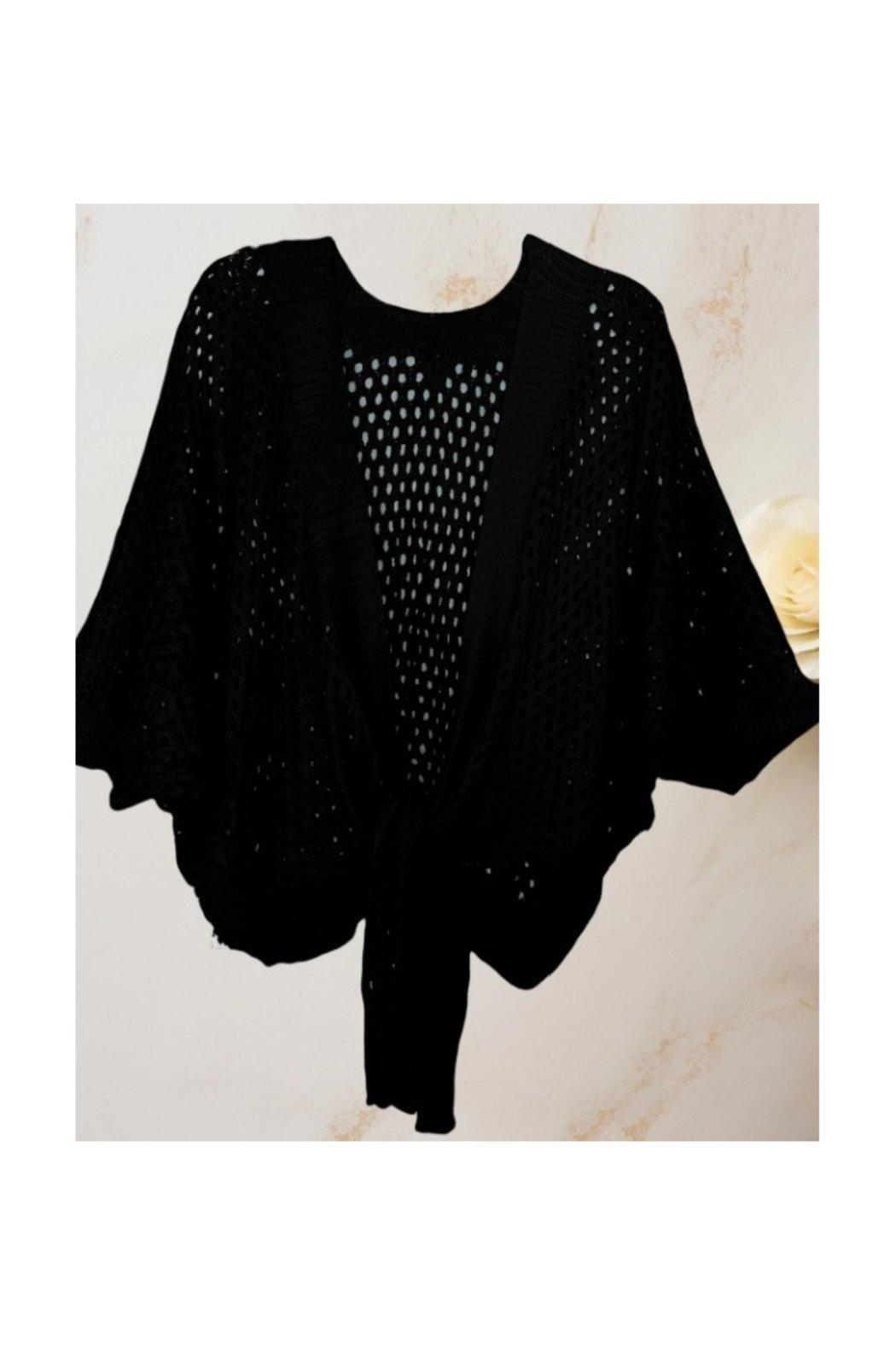 Eyelet Open-Knit Metallic Cardigan with Front Tie Product Image