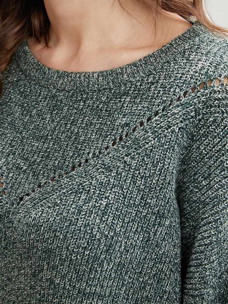 Solid Pointelle Knit Round Neck Cut Out Heather Knit Top Female Product Image