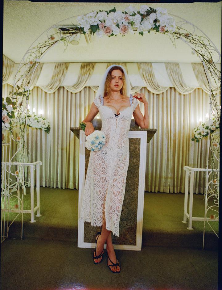 Doily Lace Midi Dress — Ivory Product Image