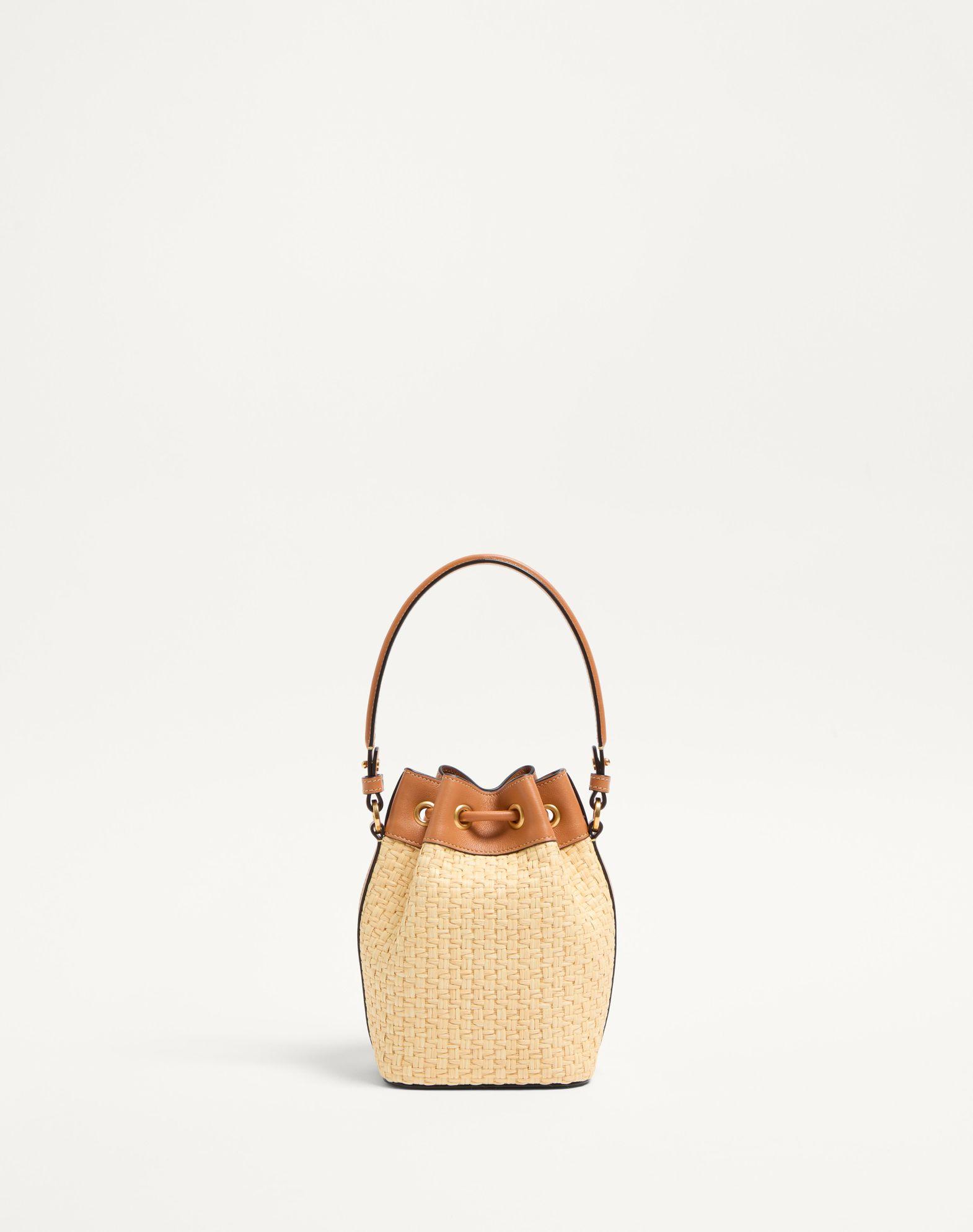 Vlogo Signature Mini Bucket Bag In Raffia With Floral Embroidery Product Image