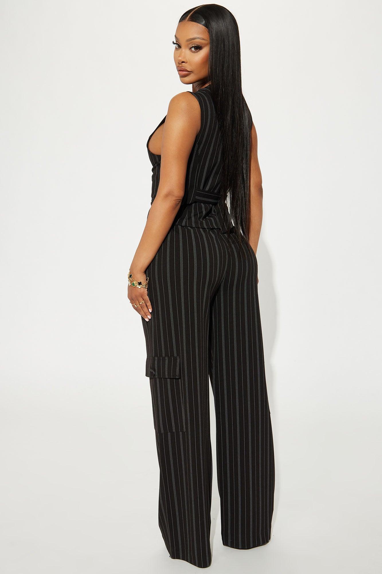 Heidy Pinstripe Vest Pant Set - Black Product Image
