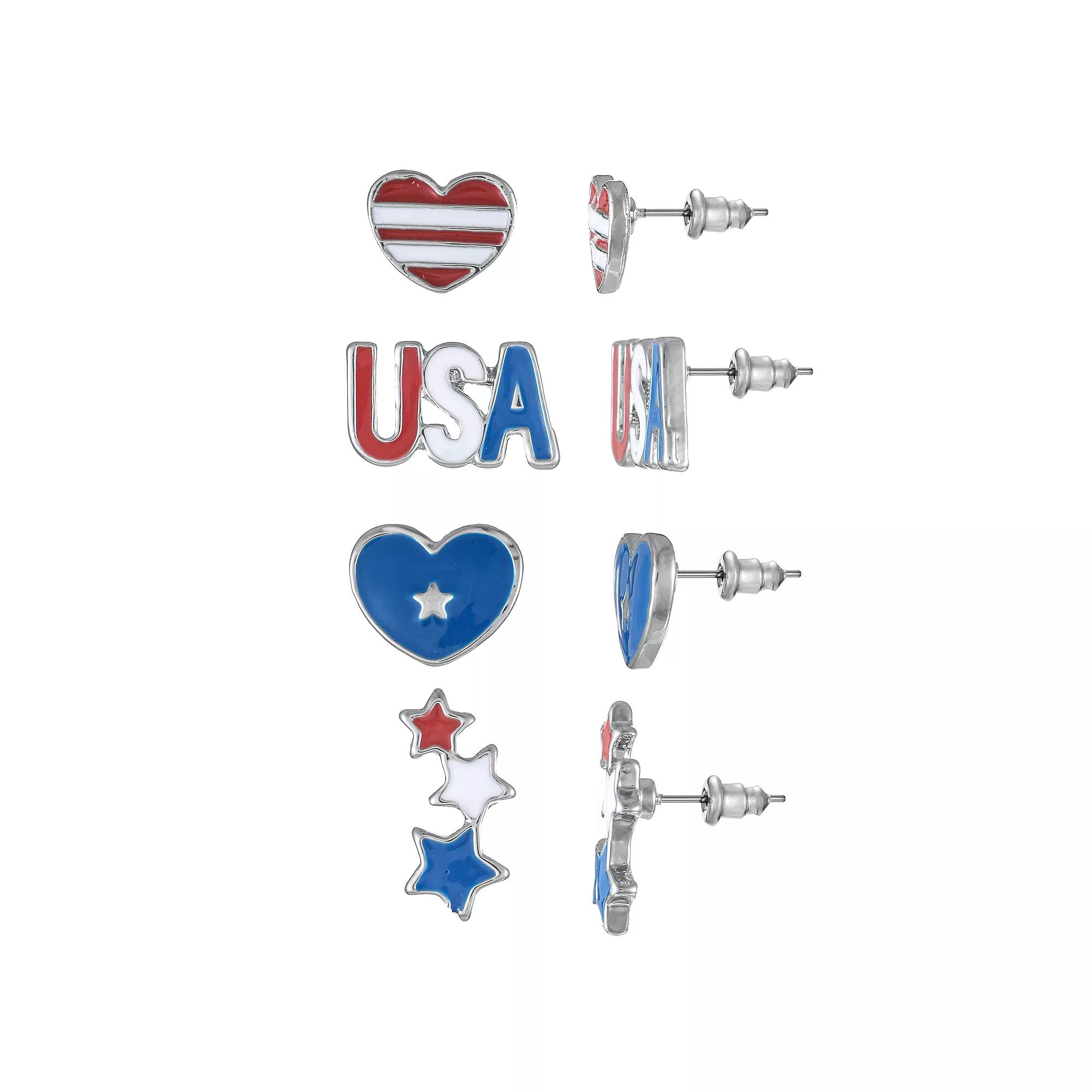 Celebrate Together™ 3-Piece Silver Tone Red, White & Blue July 4th Resin Stud Earring Set, Women's, Multi Product Image