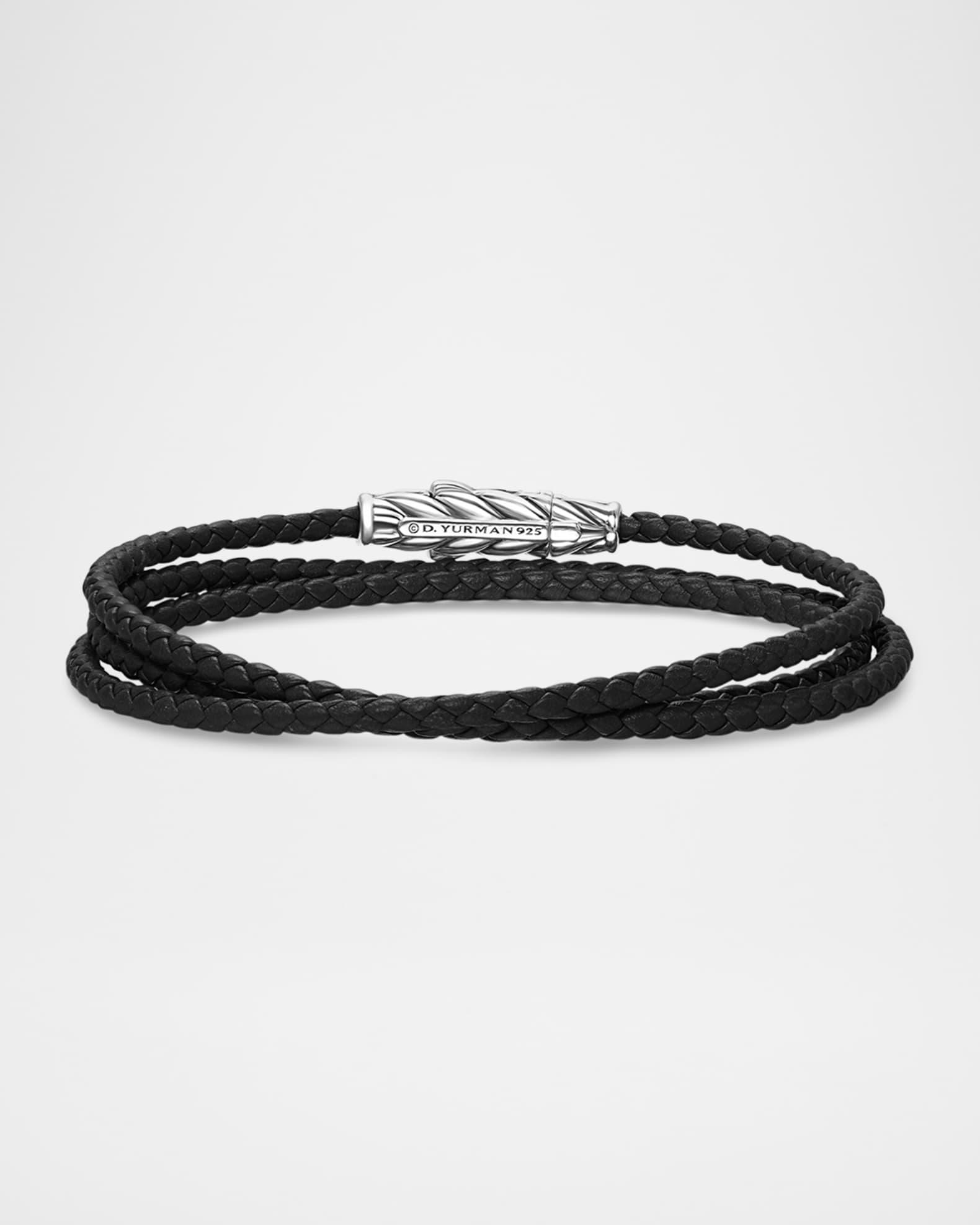 Men's Chevron Wrap Bracelet in Leather with Silver Product Image
