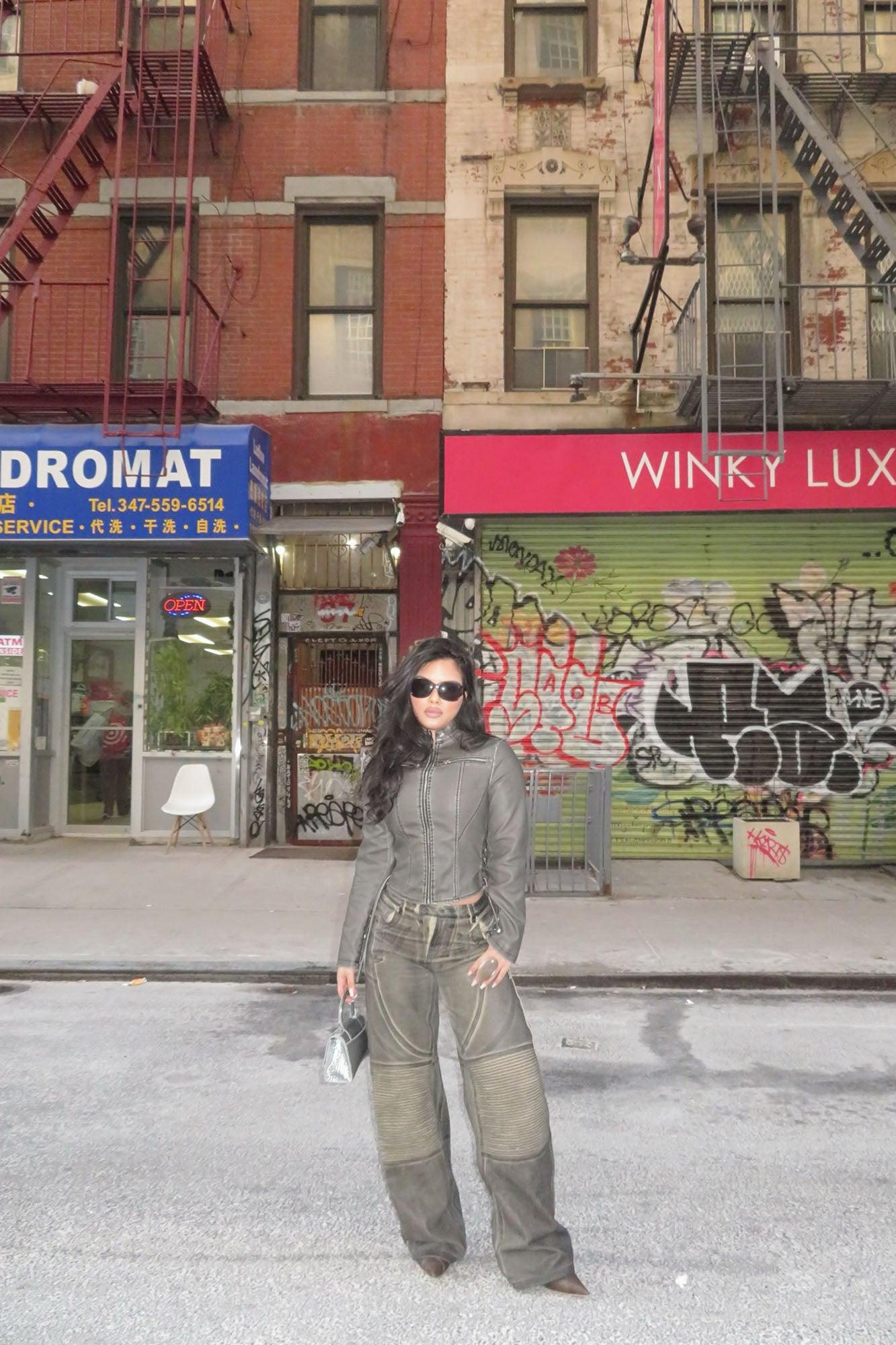 Leona Faux Leather Lace Up Jacket - Black Product Image