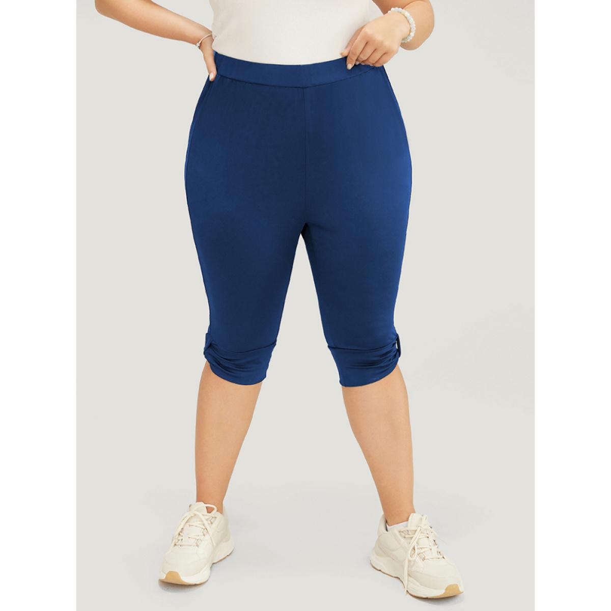 Plus Size Skinny Ruched Detail Knee Leggings Women Navy Casual High stretch Skinny High Rise Dailywear Leggings BloomChic 30/6X Product Image