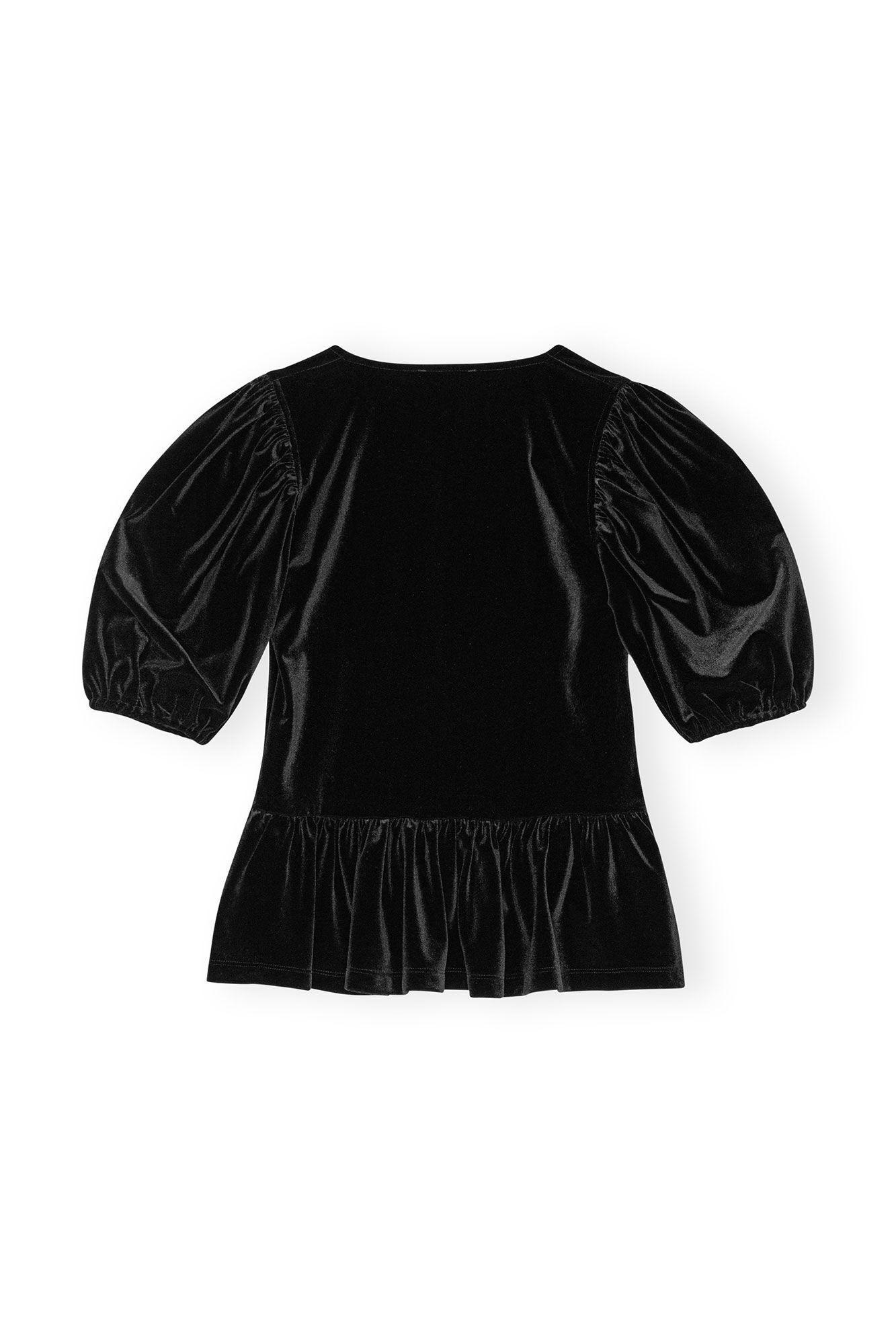 Black Velvet Jersey V-neck Blouse Product Image
