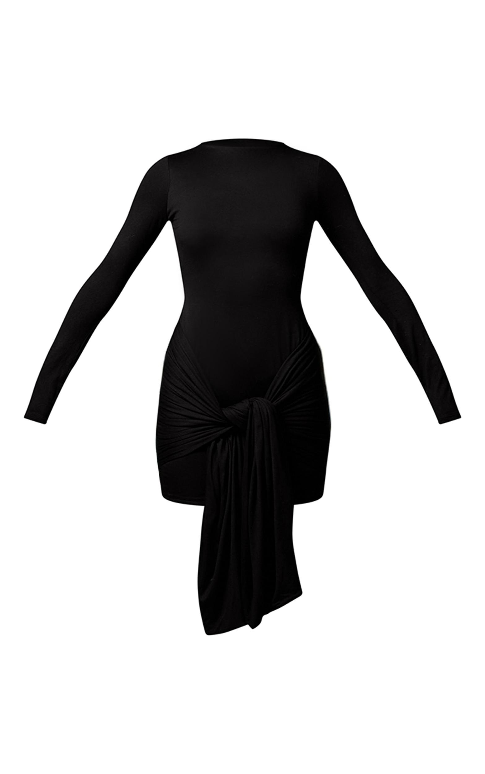 Black Double Contour Long Sleeve Wrap Detail Bodycon Dress Product Image