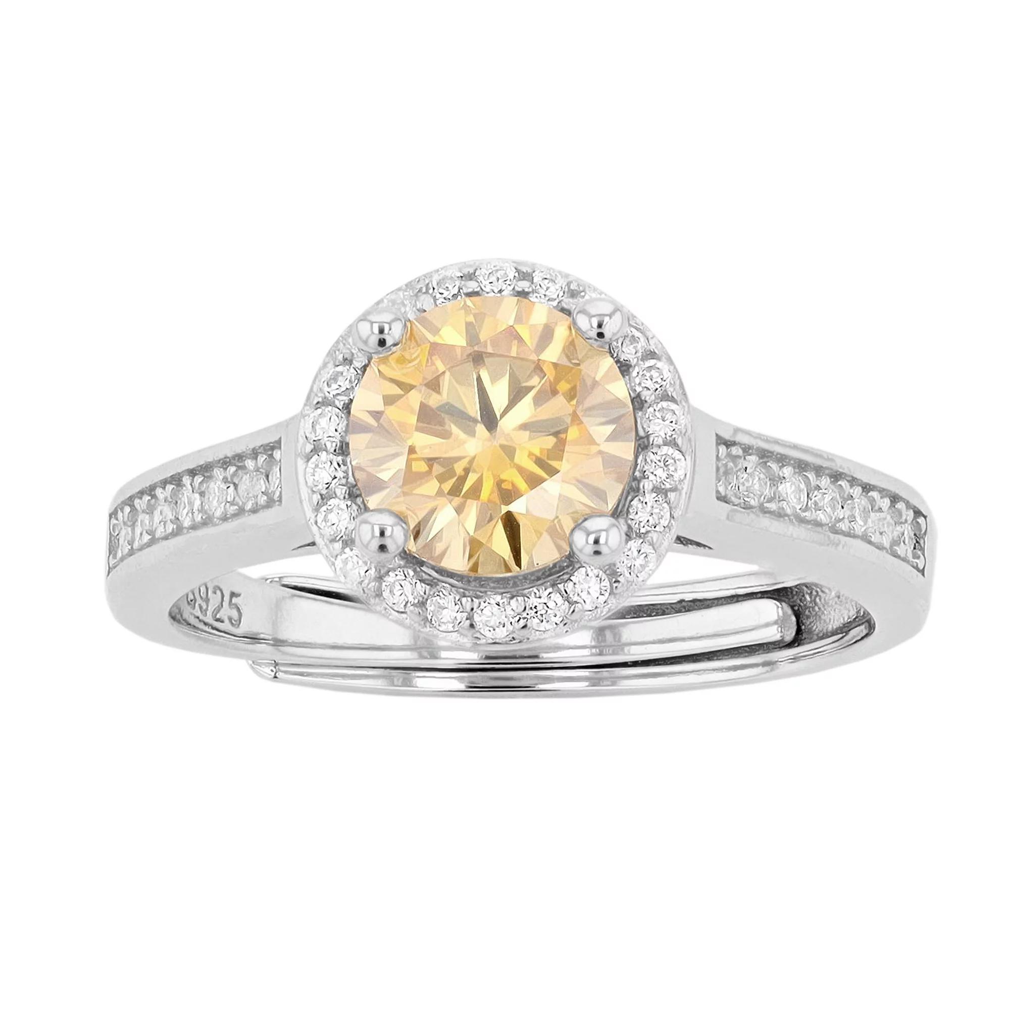 Stella Valentino Sterling Silver Fancy Yellow & White Lab Created Moissanite Halo Adjustable Ring, Womens Product Image