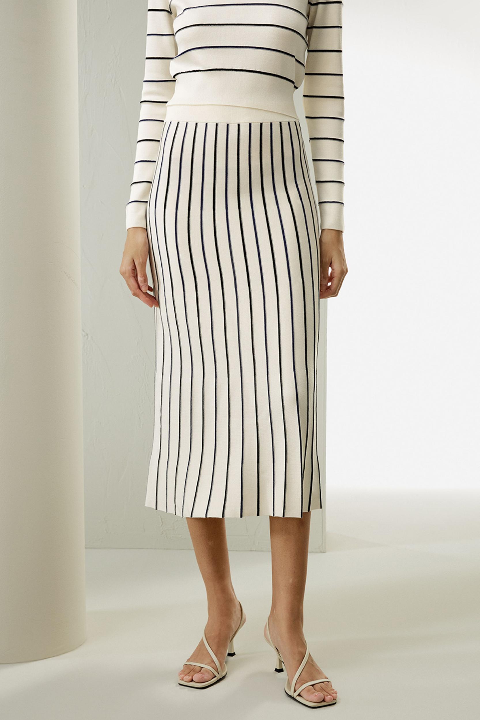 Pinstriped Silk Knitted Skirt Product Image