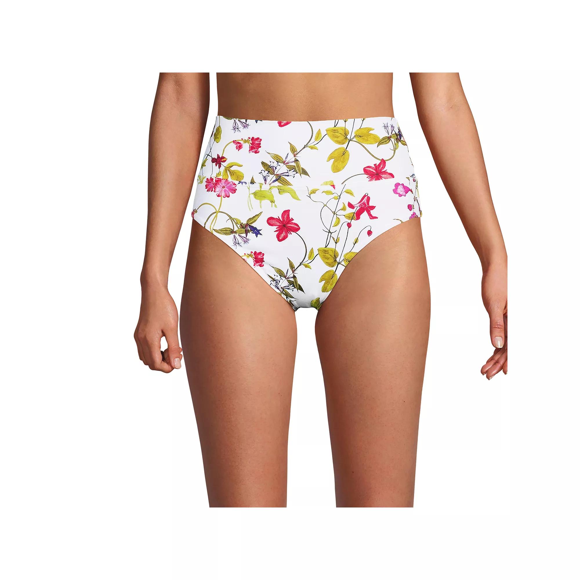 Women's Lands' End Chlorine Resistant Fold Over High Waisted Bikini Bottoms, Size: 16, White Garden Floral Product Image