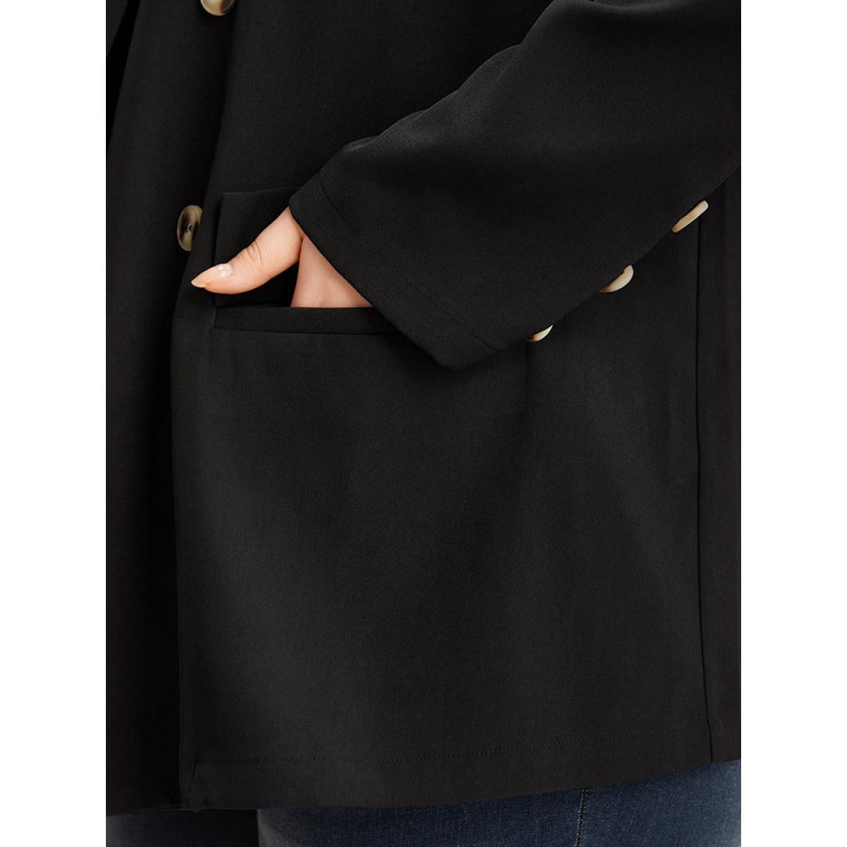 Plus Size Plain Suit Collar Pocket Double Breasted Blazer Black Women Office Plain Plain Sleeve Long Sleeve Suit Collar 10/M Pocket Workwear Essentials Blazers BloomChic Product Image