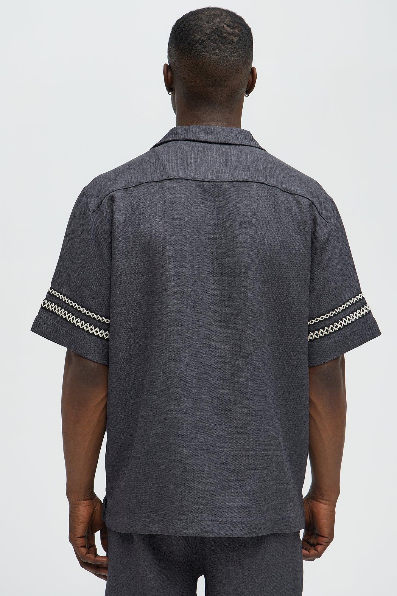 Saint Tropez Linen Like Club Cuban Button Up - Black Male Product Image