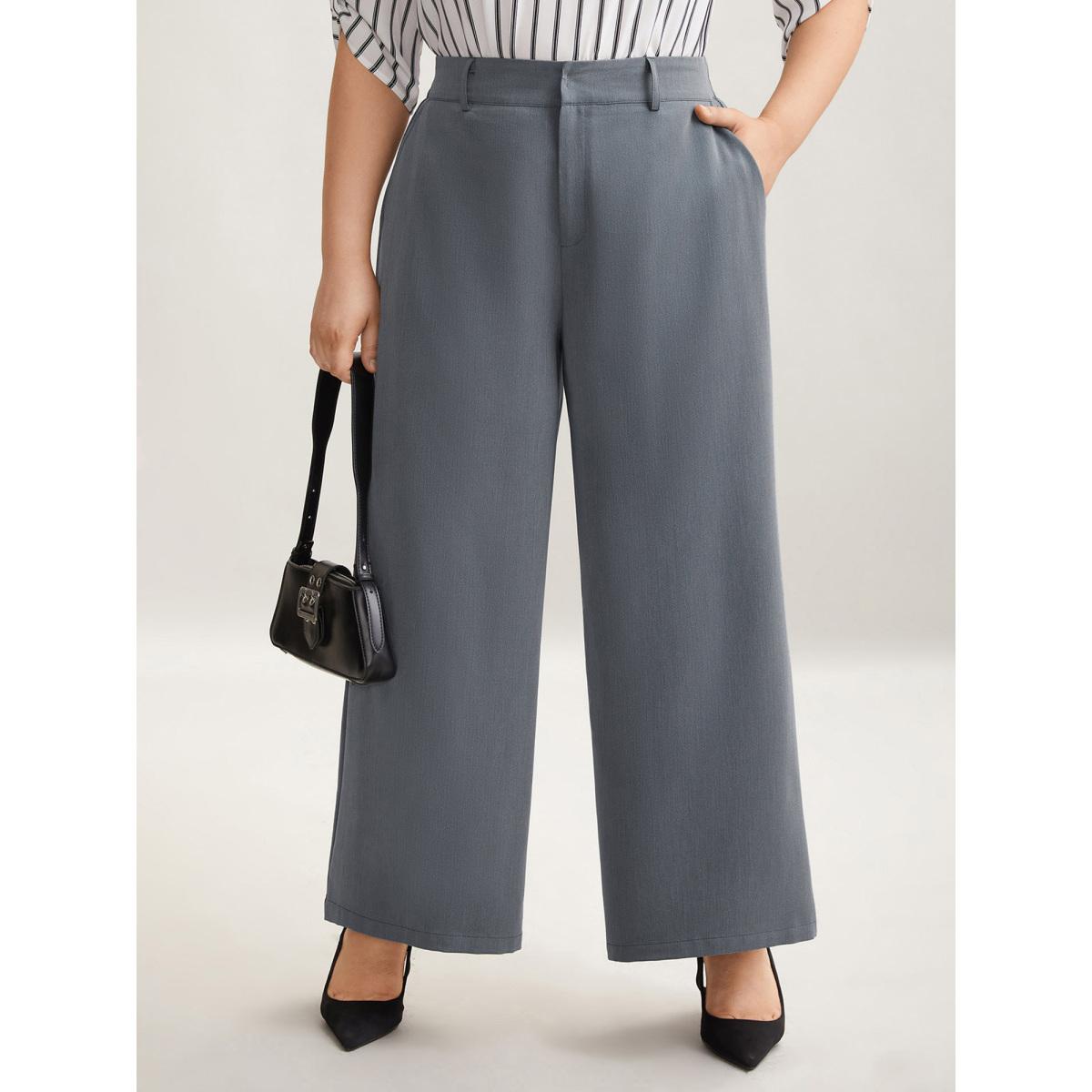 Plus Size Heathered Stretchy Waist Wide-Leg Pants Women DimGray At the Office Wide Leg Mid Rise Work Pants BloomChic 12/L Product Image
