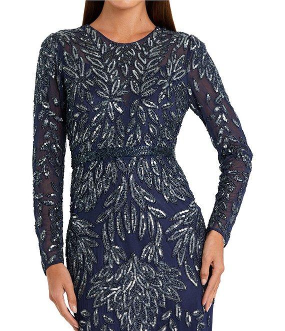Mac Duggal Long Sleeve Crew Neck Embellished Gown Product Image