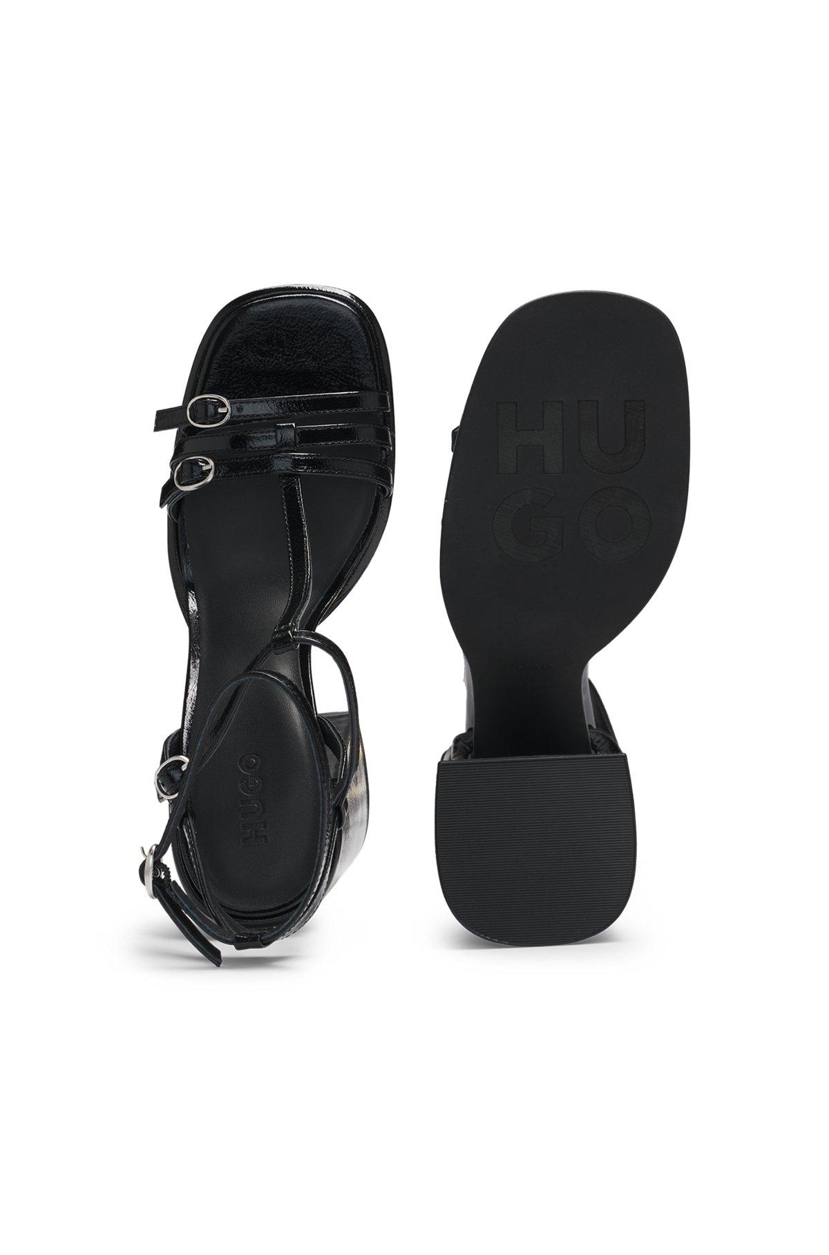 Leather sandals with chunky block heel Product Image