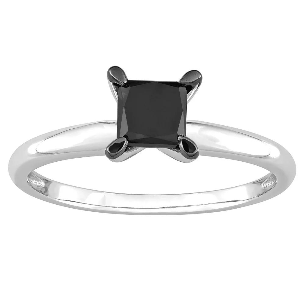 Stella Grace 14k White Gold 1 Carat T.W Black Diamond Princess-Cut Solitaire Ring, Women's, Size: 9 Product Image