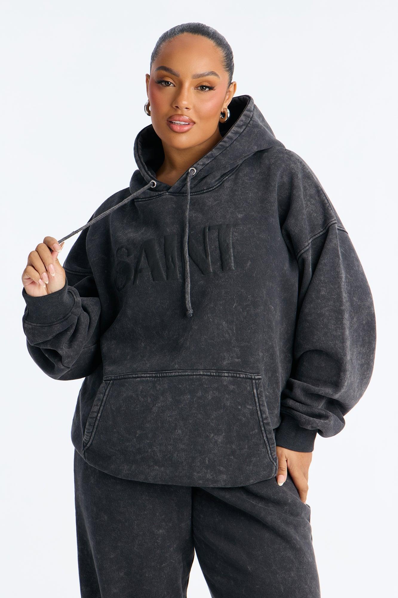 Saint Washed Fleece Hoodie Jogger Pant Set - Charcoal Female Product Image