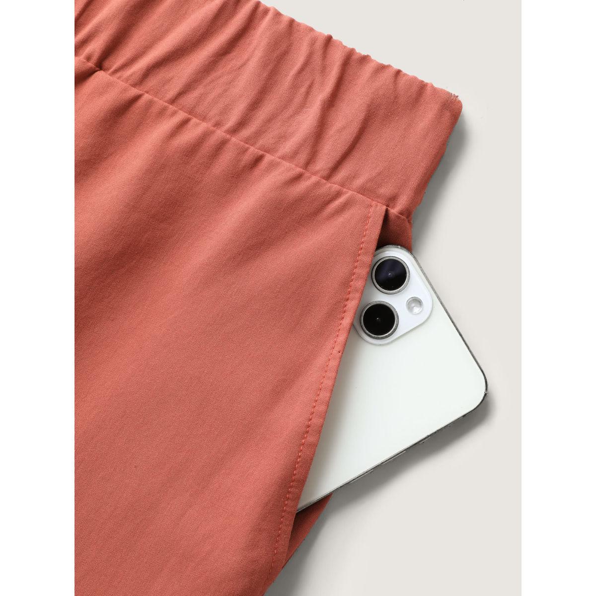 Plus Size Lace Trim Plain Straight-Leg Pants Women Rust Resort Straight Leg Mid Rise Vacation Pants BloomChic 14-16/1X Product Image