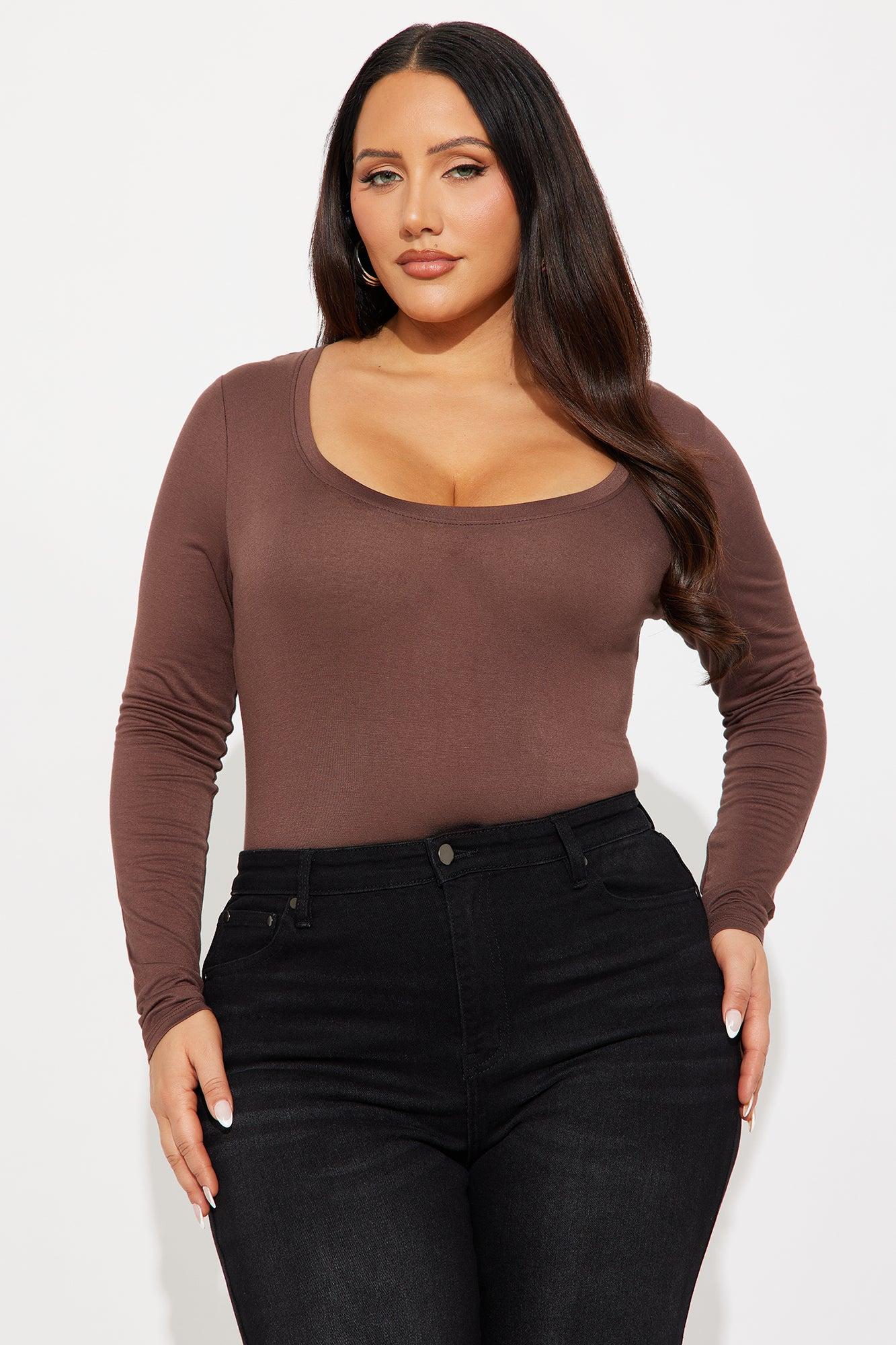 Marlene Scoop Neck Long Sleeve Bodysuit - Chocolate Female Product Image